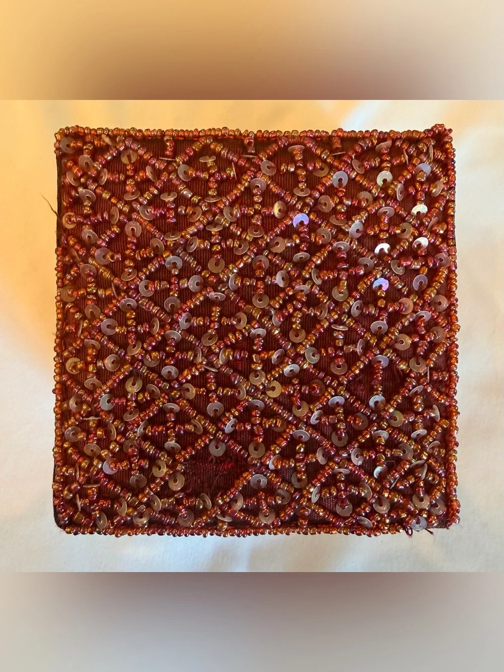 Vintage Red Beaded Jewelry Box Trinket Keepsake Box